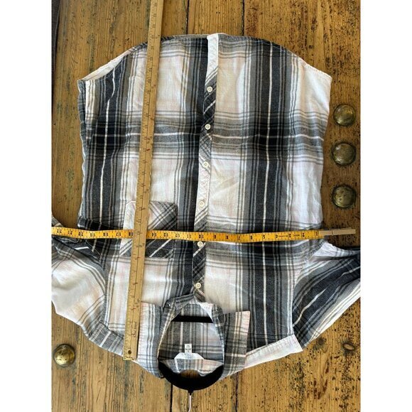 Time & Tru Womens Black White Blouse Large button up long sleeve collared cotton - Picture 5 of 7